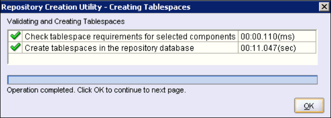 Repository Creation Utility - Creating Tablespaces