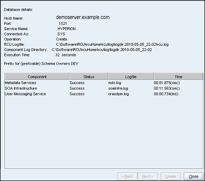 Repository Creation Utility - Tablespace Completion Summary