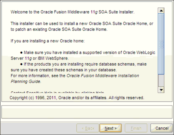 SOA Suite Installer - Welcome screen -