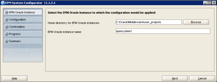 EPM System Configurator 11.1.2.4 - Select the EPM Oracle Instance 