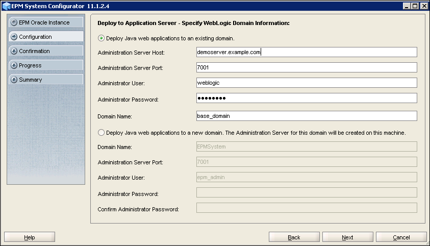 EPM System Configurator 11.1.2.4 - Specify WebLogic domain information