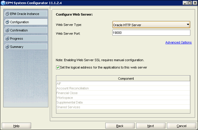 EPM System Configurator 11.1.2.4 - Configure Webserver