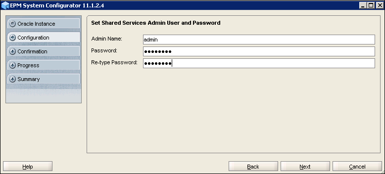 EPM System Configurator 11.1.2.4 - Set admin user and password