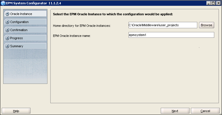 EPM System Configurator 11.1.2.4 - Select the EPM Oracle Instance