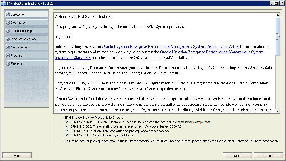 EPM System Installer 11.1.2.4 - Welcome screen