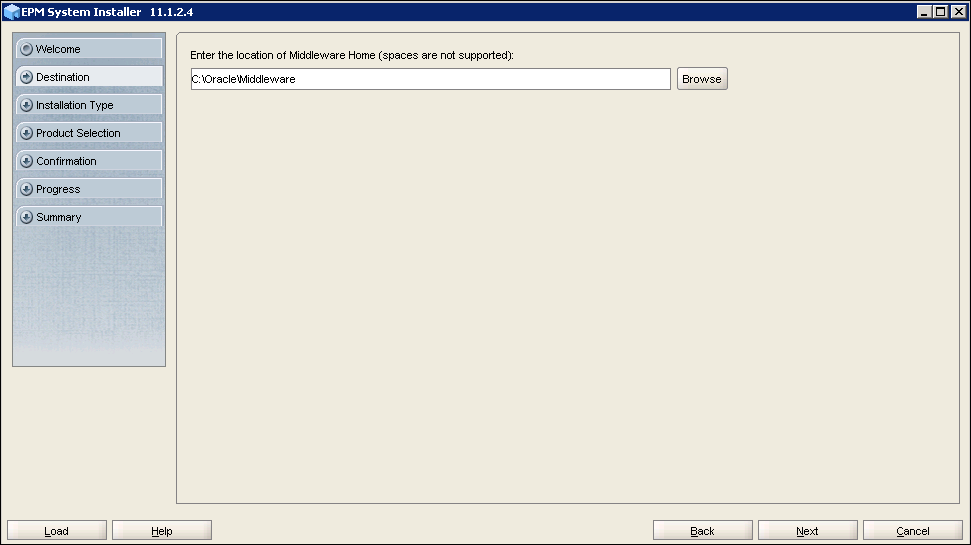 EPM System Installer 11.1.2.4 - Destination