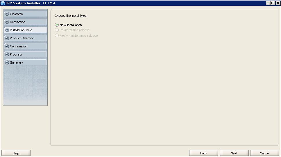 EPM System Installer 11.1.2.4 - Choose the install type