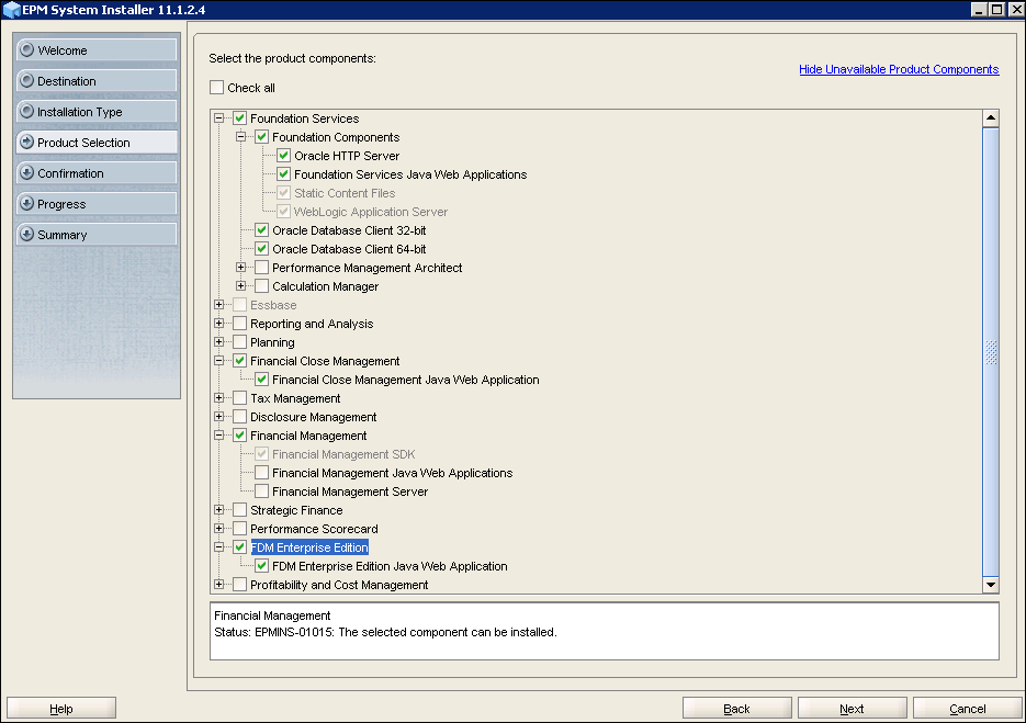 EPM System Installer 11.1.2.4 - Select the product components