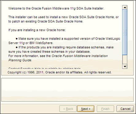 SOA Suite Installer - Welcome screen