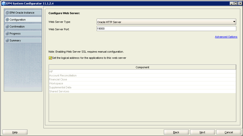 EPM System Configurator 11.1.2.4 - Configure Web Server
