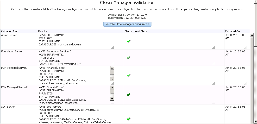 Close Manager Validation - Configuration Information