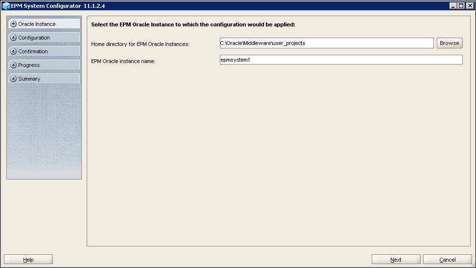 EPM System Configurator 11.1.2.4 - Select the EPM Oracle Instance