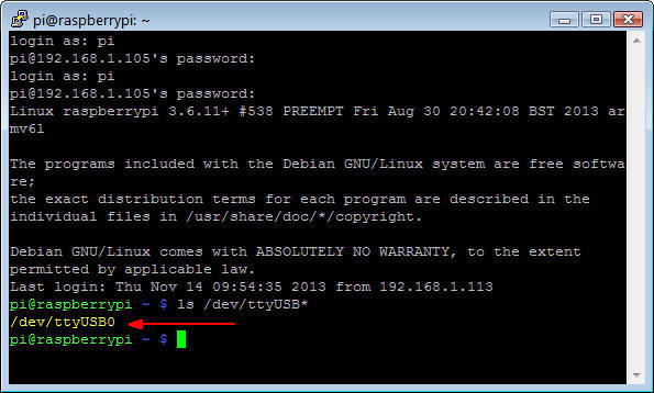 Enter ls /dev/ttyUSB* PuTTY Connection