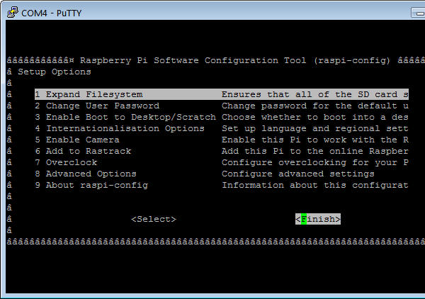 Raspberry Configuration Screen