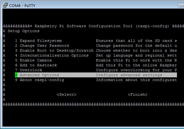 Raspberry Configuration Screen