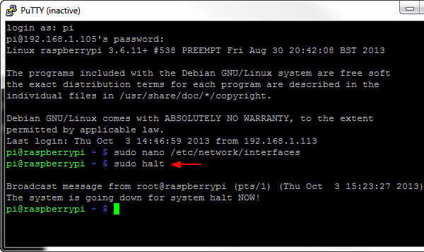 Halt the Pi PuTTY Connection