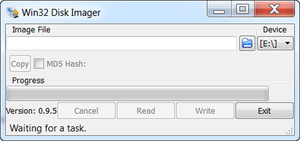 The screenshot shows the Win32 Disk Imager Tool