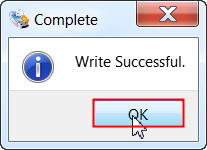 The write successful message is displayed
