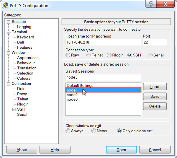 Creating node1 session