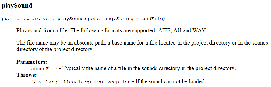 playSound() Method Signature