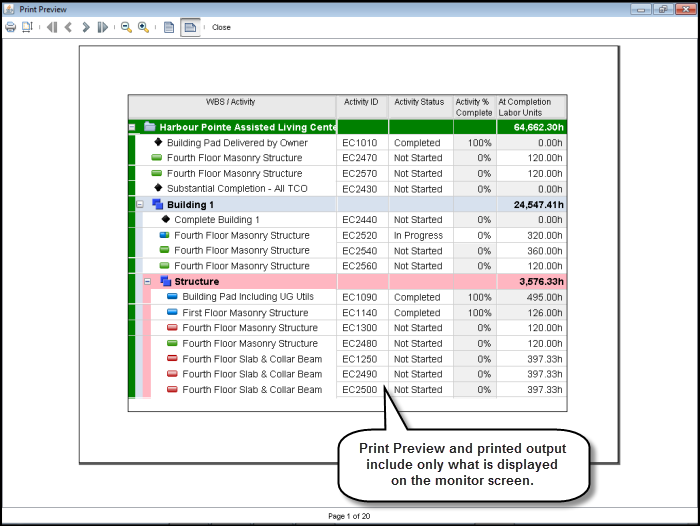 Gantt Chart Not Showing Print Preview Primavera