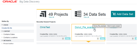 Shows clicking the Donut_Pie_example project in Studio's Catalog.