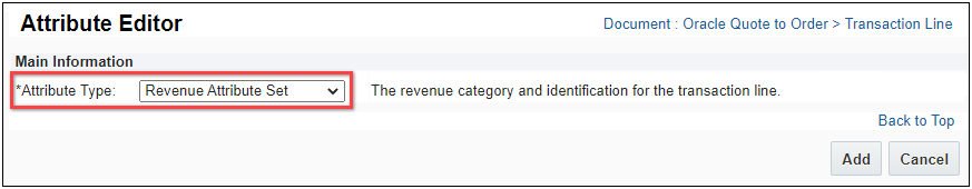 Revenue Attribute Set attribute type