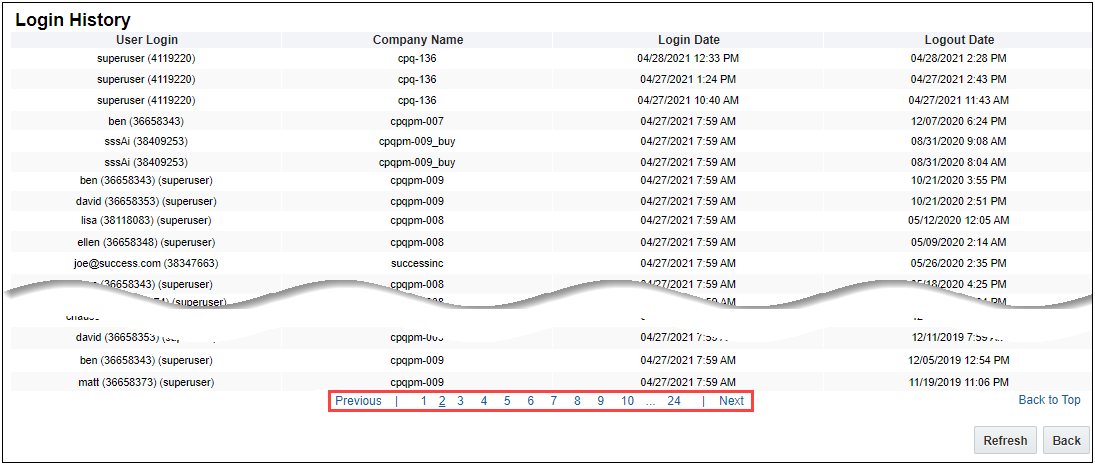 Login History with Pagination