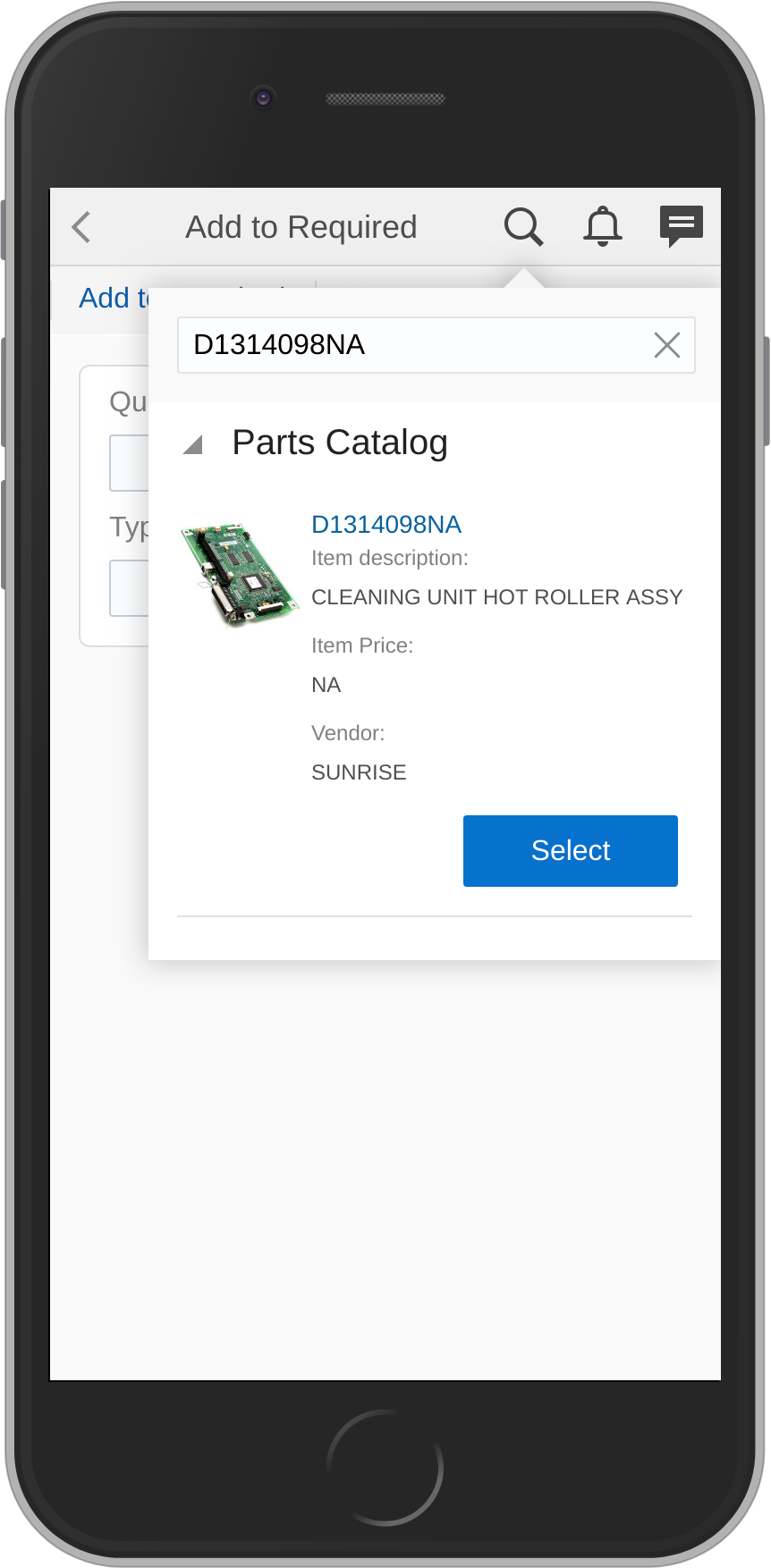 Add to Required Showing Parts Catalog