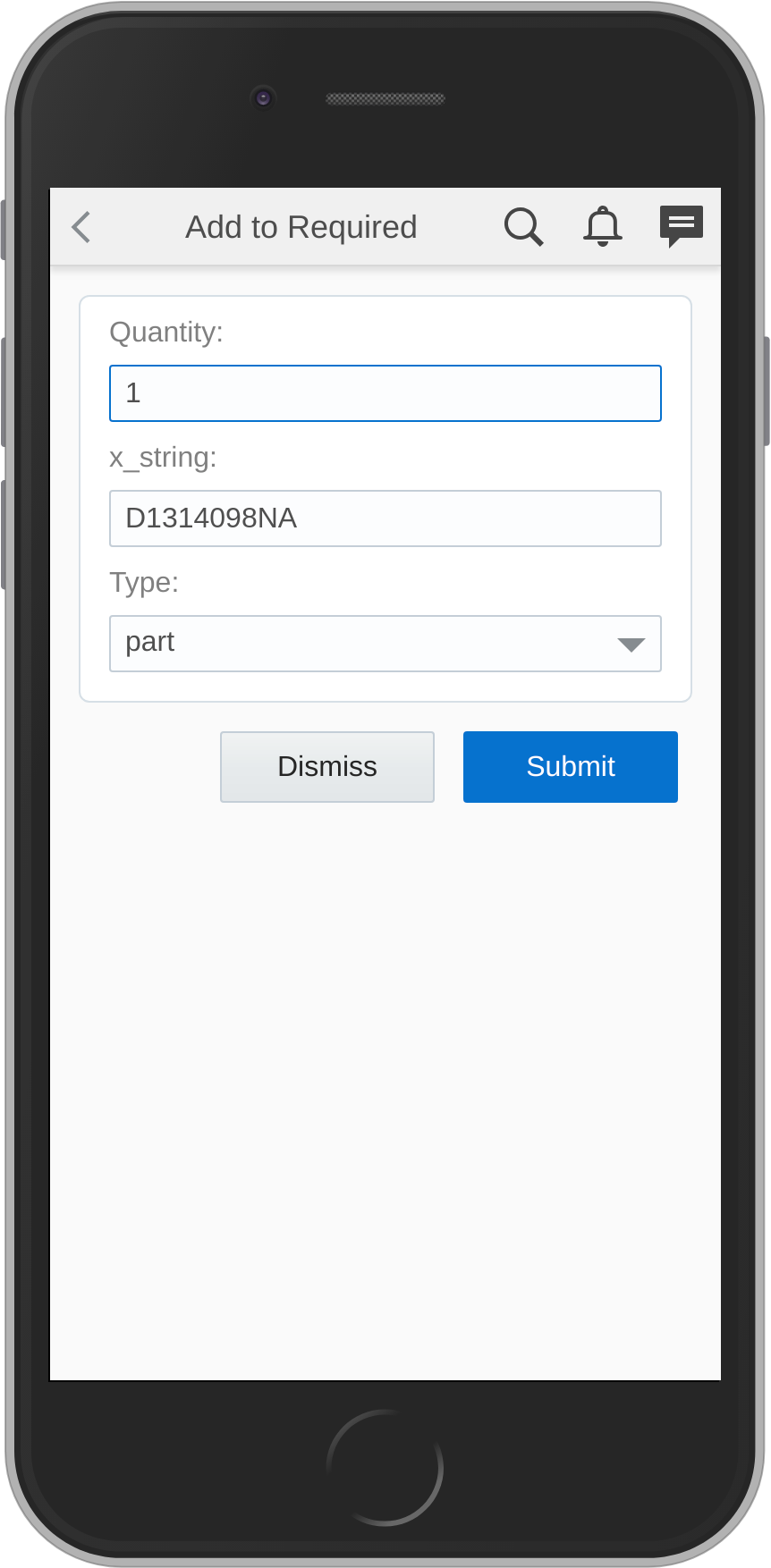 Add to Required Showing Selected Inventory