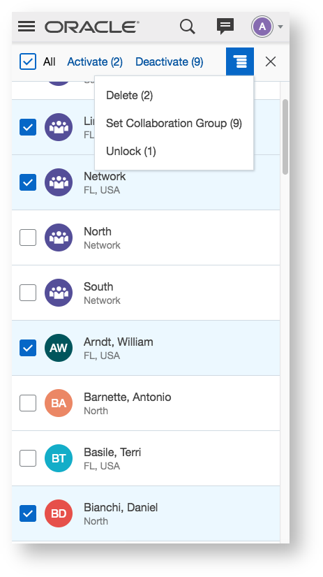 Resources Screen with Group Actions on Mobile Device