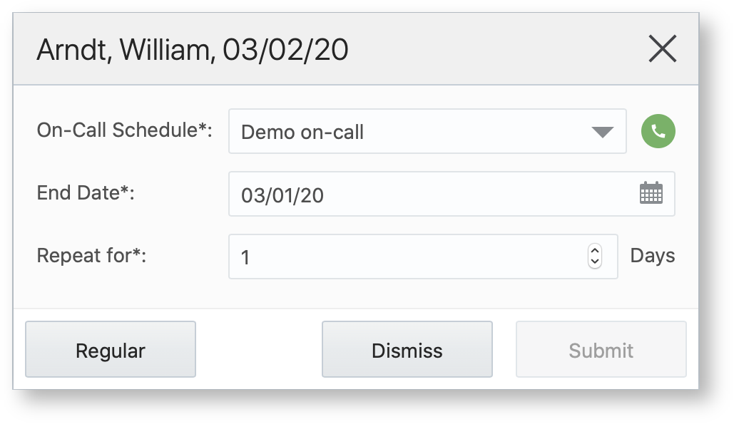 Adding an on-call shift to a technician