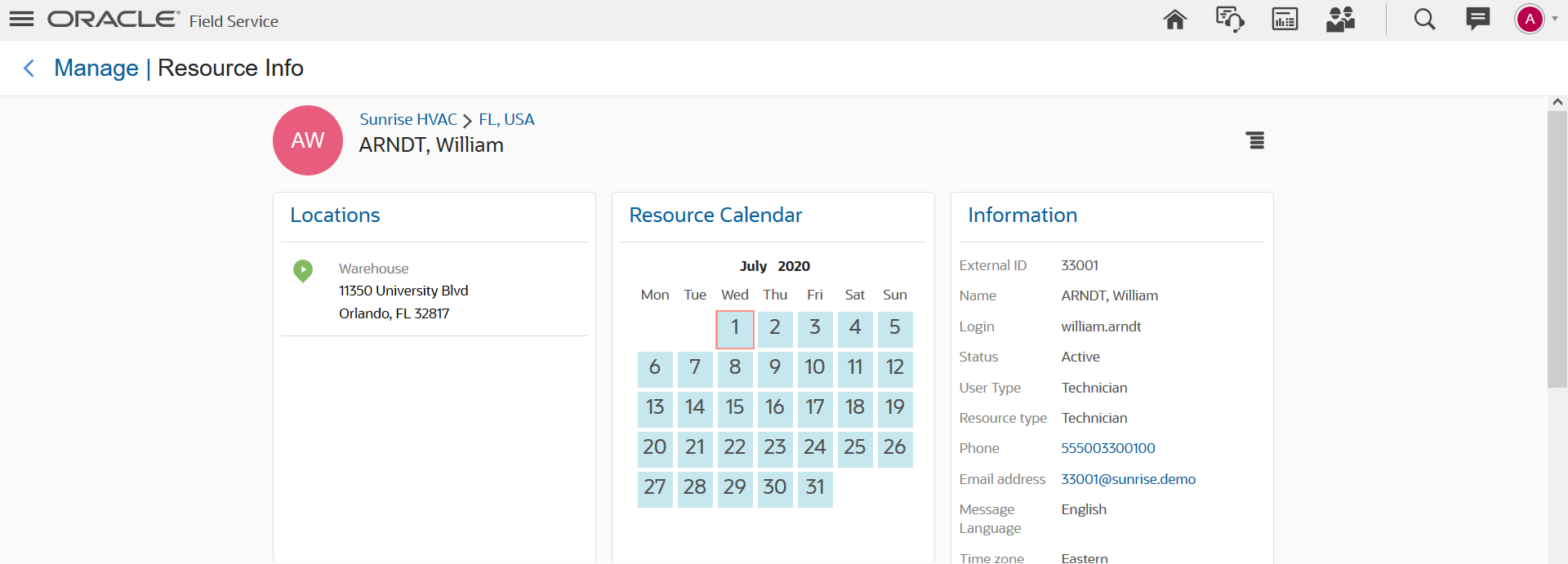 This screenshot shows the main header that is displayed on the Resource Info screen.