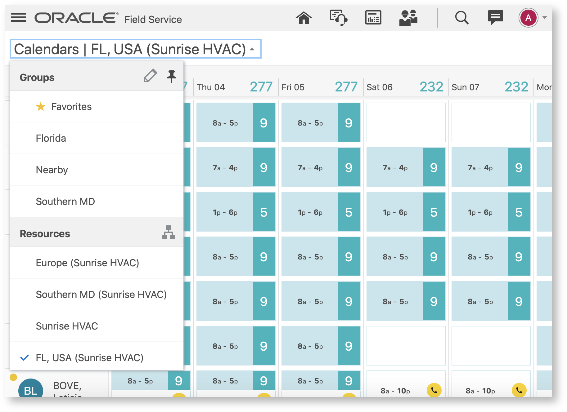 This screenshot shows how to filter resources based on the organization unit on the Resources screen.