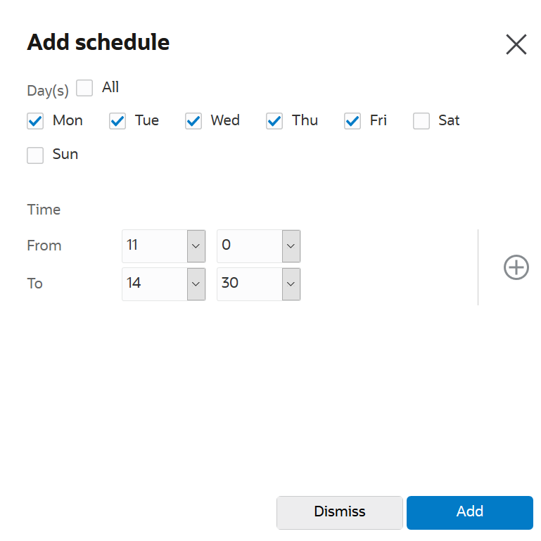 This screenshot shows the access details added through the Add schedule screen.