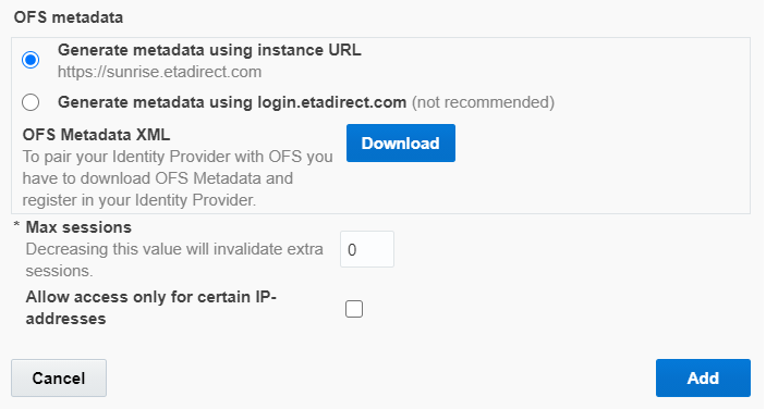 OFS Metadata Section for a Login Policy with SAML Authentication Method