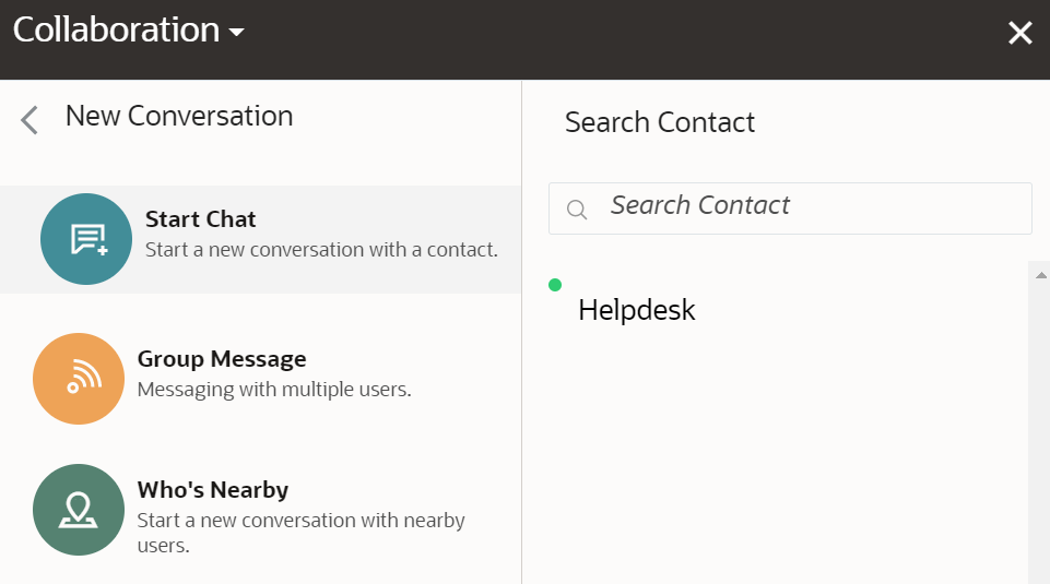 New conversation option on the Collaboration window