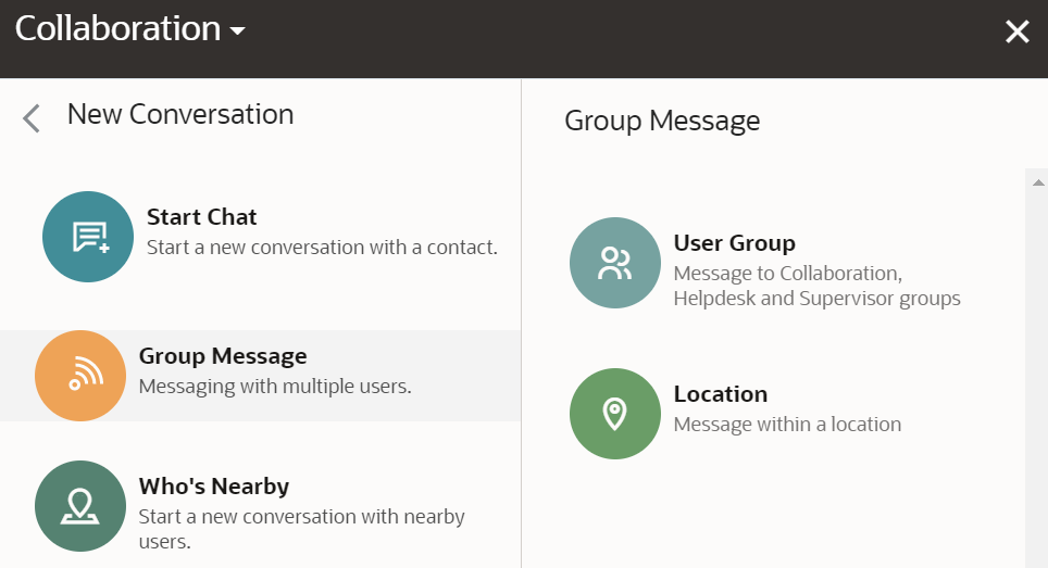 New Group Message option on the Collaboration window