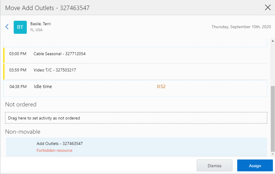 Non-movable section on the Route details page