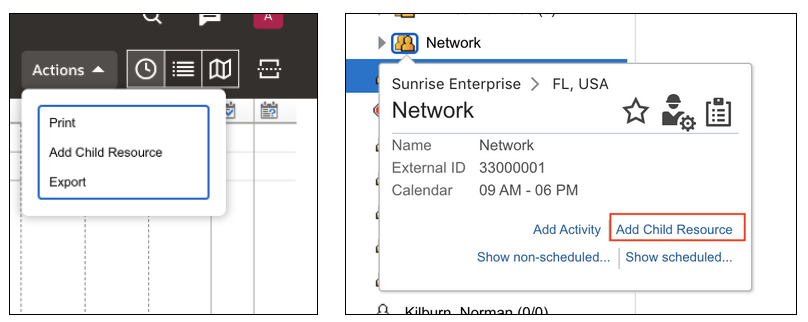Add Child Resource option from the Actions menu and the resource hint