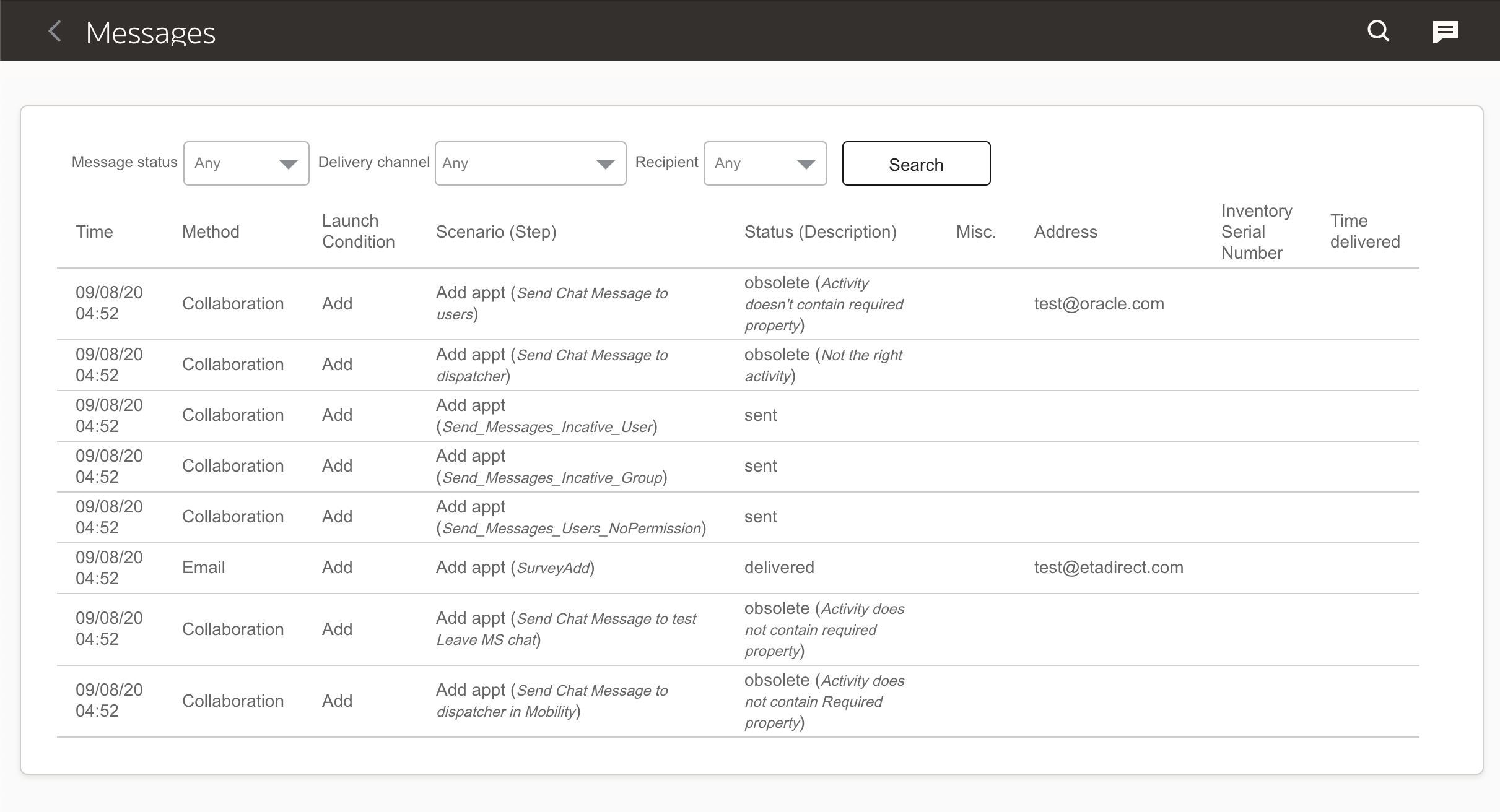 Redesigned Messages page