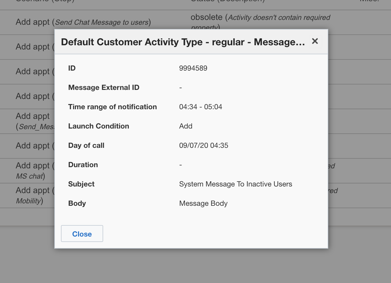 Individual message opened from the Messages page