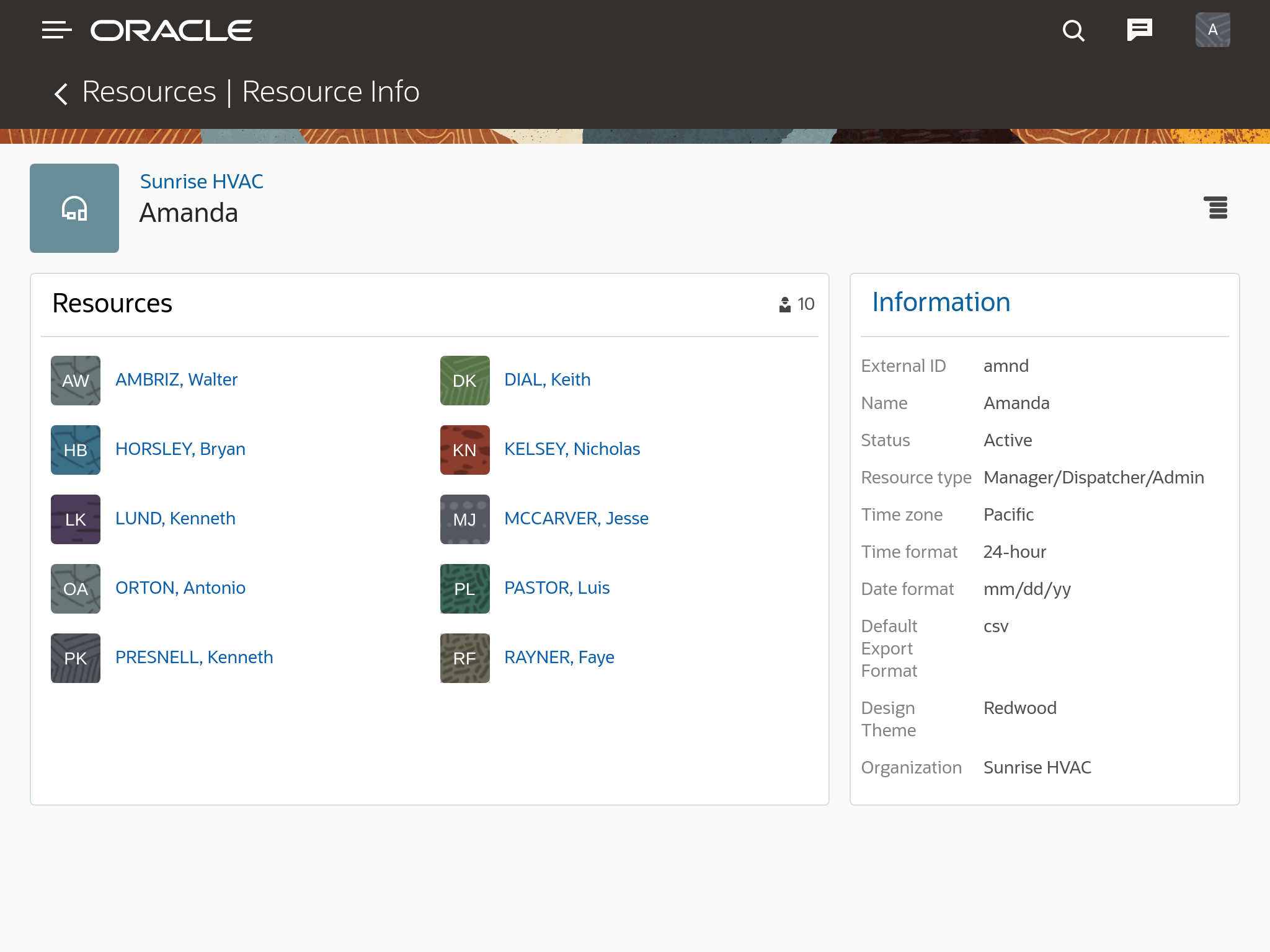 Resource info page for the users with the Manager/Dispatcher/Admin role