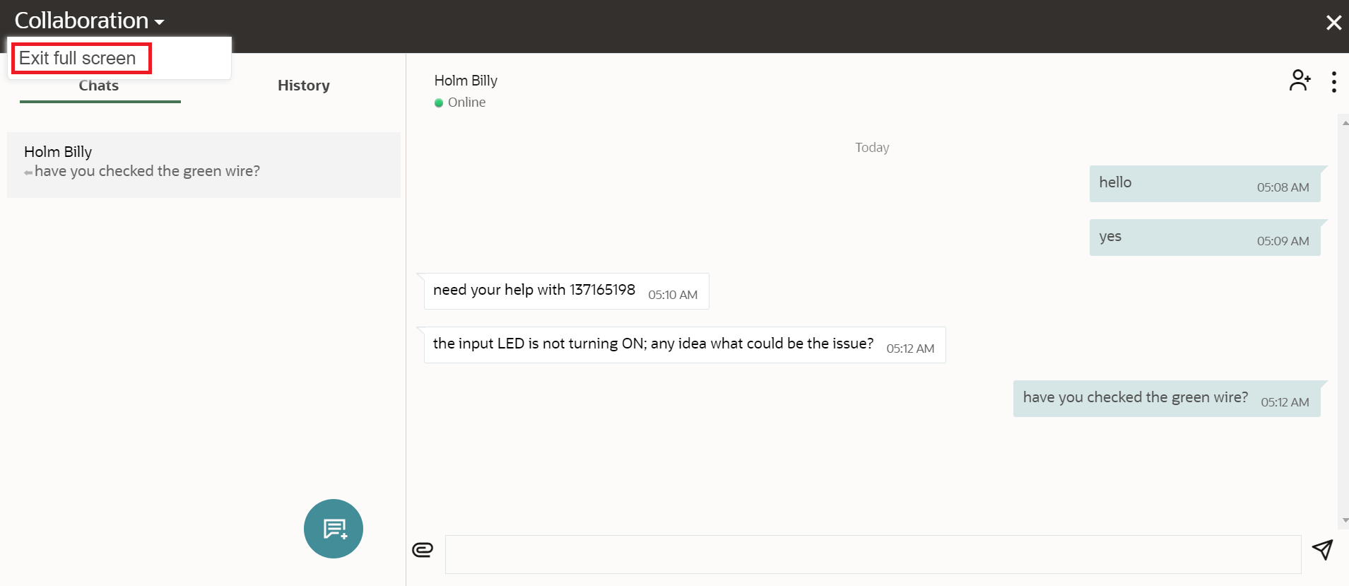Collaboration window in full-screen mode