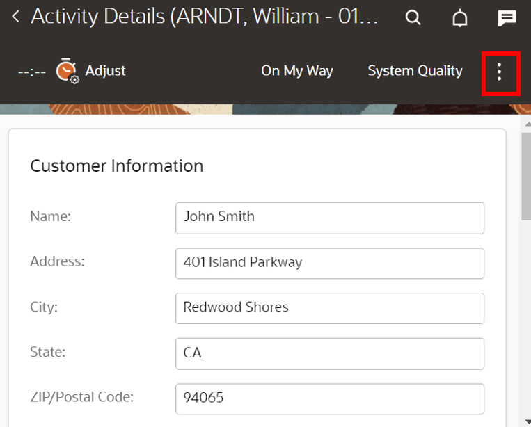 This screenshot shows the actions drop-down list replaced with vertical dots.