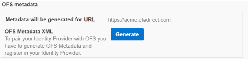 OFS Metadata section for a new Login Policy with SAML authentication