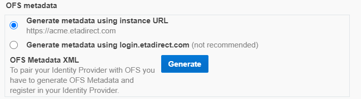 Existing Login Policy with login.etadirect.com Metadata option