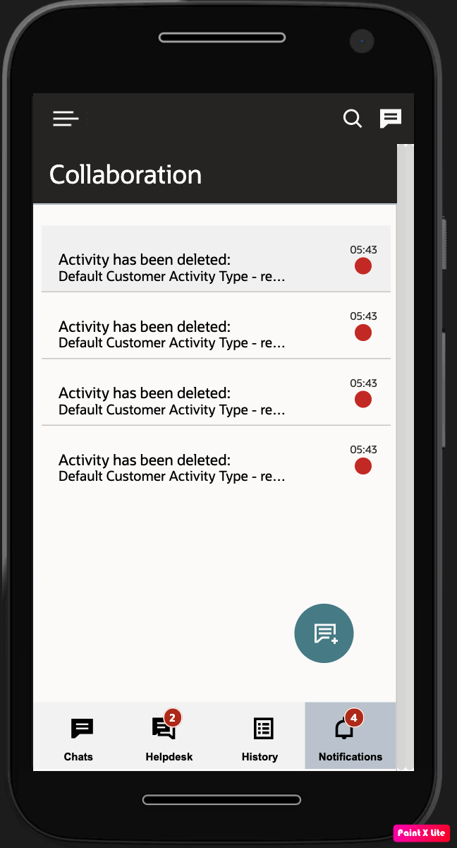 This image shows the Collaboration window with the Helpdesk tab in the installed app.