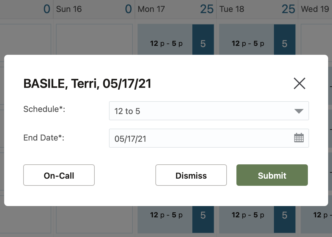 This image shows the schedule dialog box with an individual schedule.