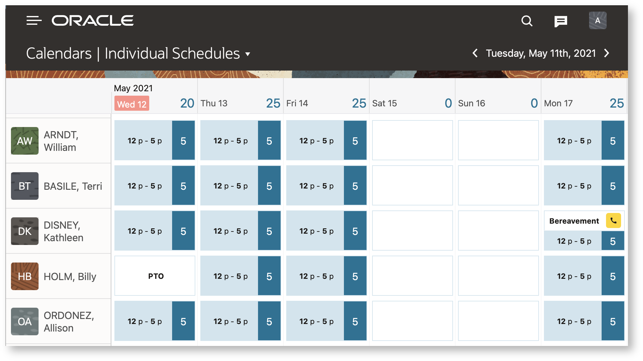 This image shows the Individual schedule, which is shown with a lighter color